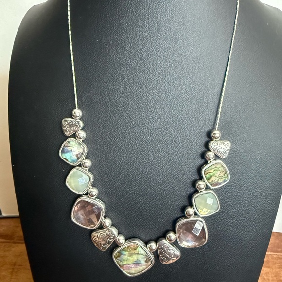 Silver and Green Gemstone Necklace with Organic Design - Picture 11 of 14
